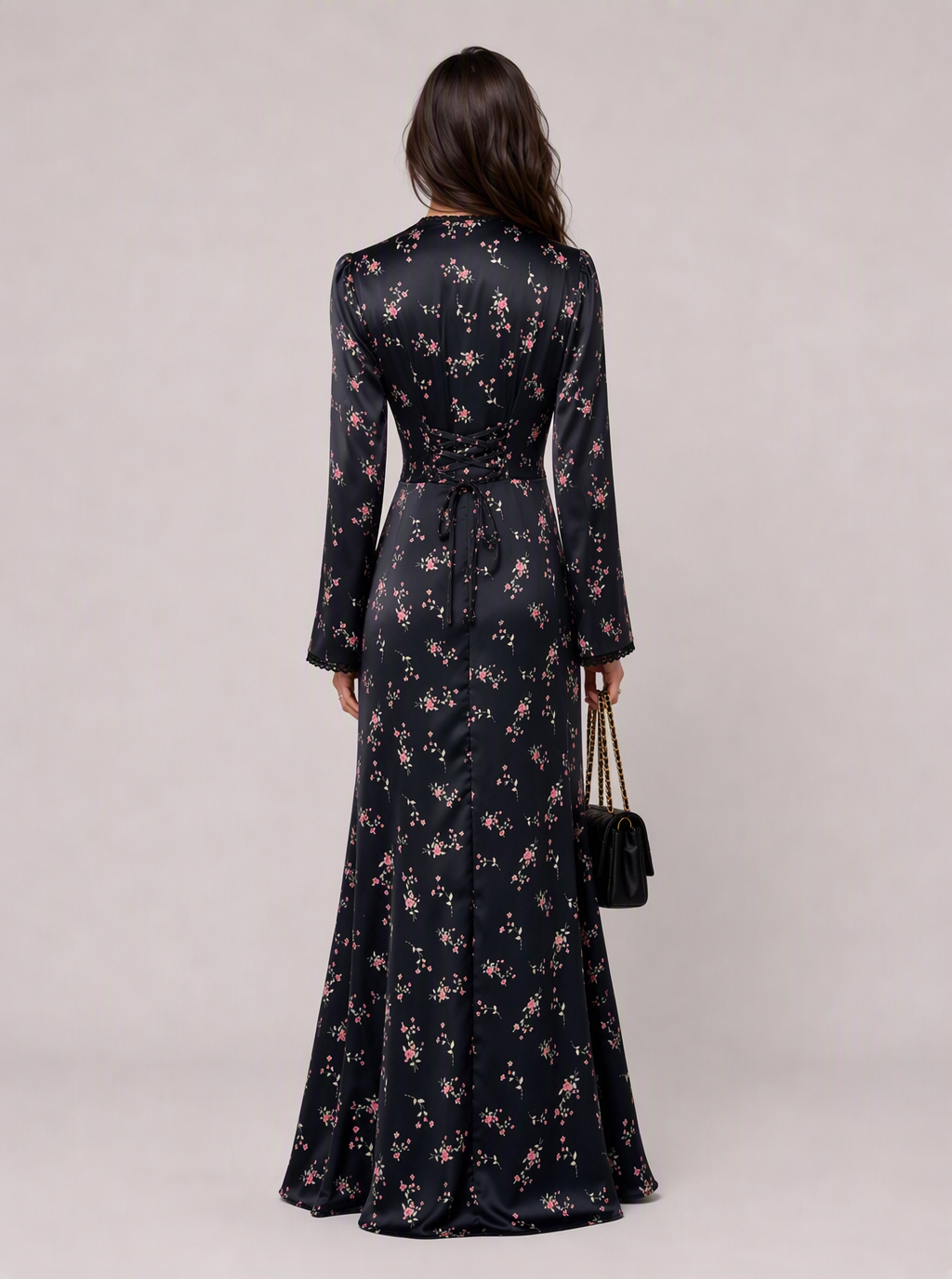Zephrina Fressia floral lace maxi dress in black