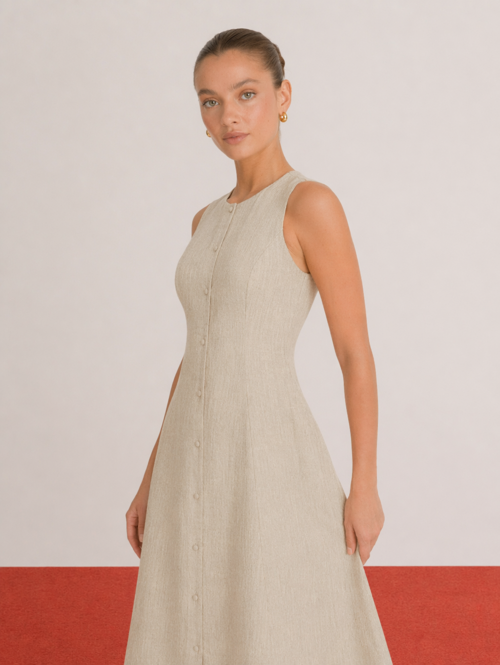 Sleeveless  Button Down Linen Maxi Dress