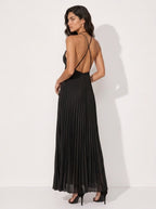 Zephrina Sabine pleated halter maxi dress in black