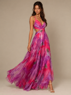 Zephrina Halina watercolor chiffon maxi dress