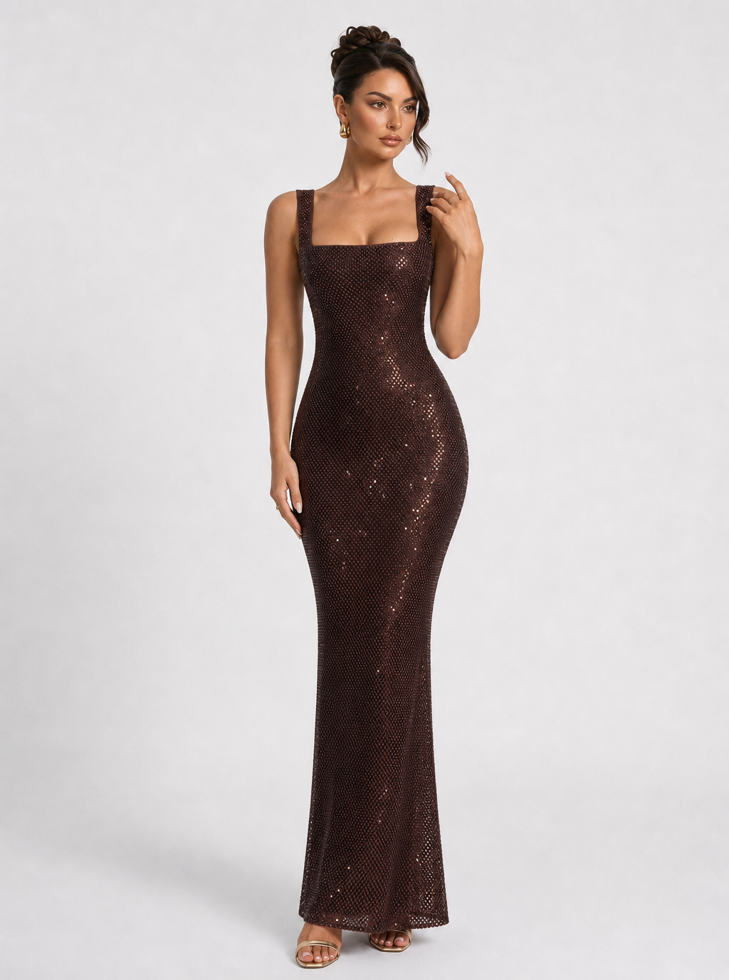 Zephrina Corvina sequin square-neck maxi dress in burgundy