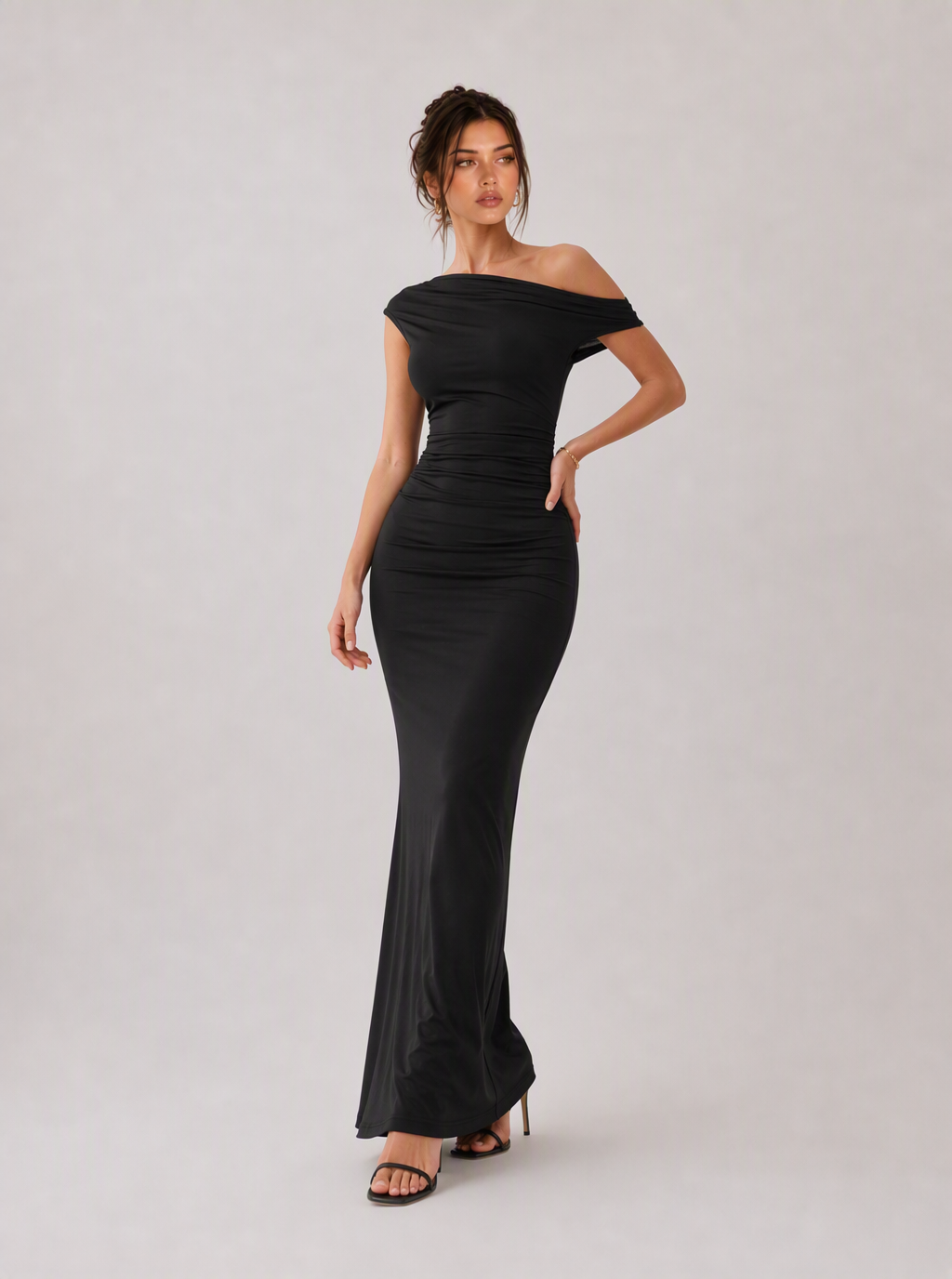 Zephrina Davina one-shoulder knit maxi dress in black