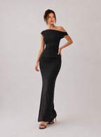 Zephrina Davina one-shoulder knit maxi dress in black