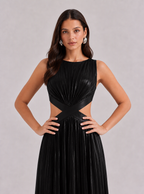 Zephrina Adelheid cutout metallic pleated maxi dress in black