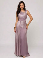 Zephrina Serenelle pleated satin maxi dress in dusty purple