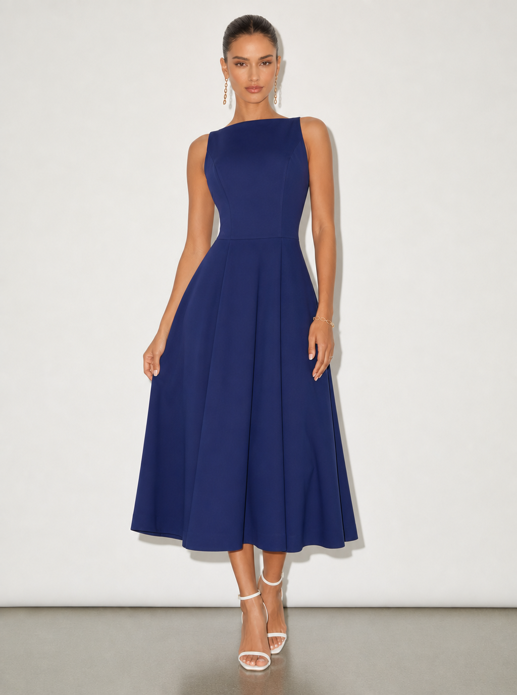 Zephrina Greta clean A-line midi dress in white