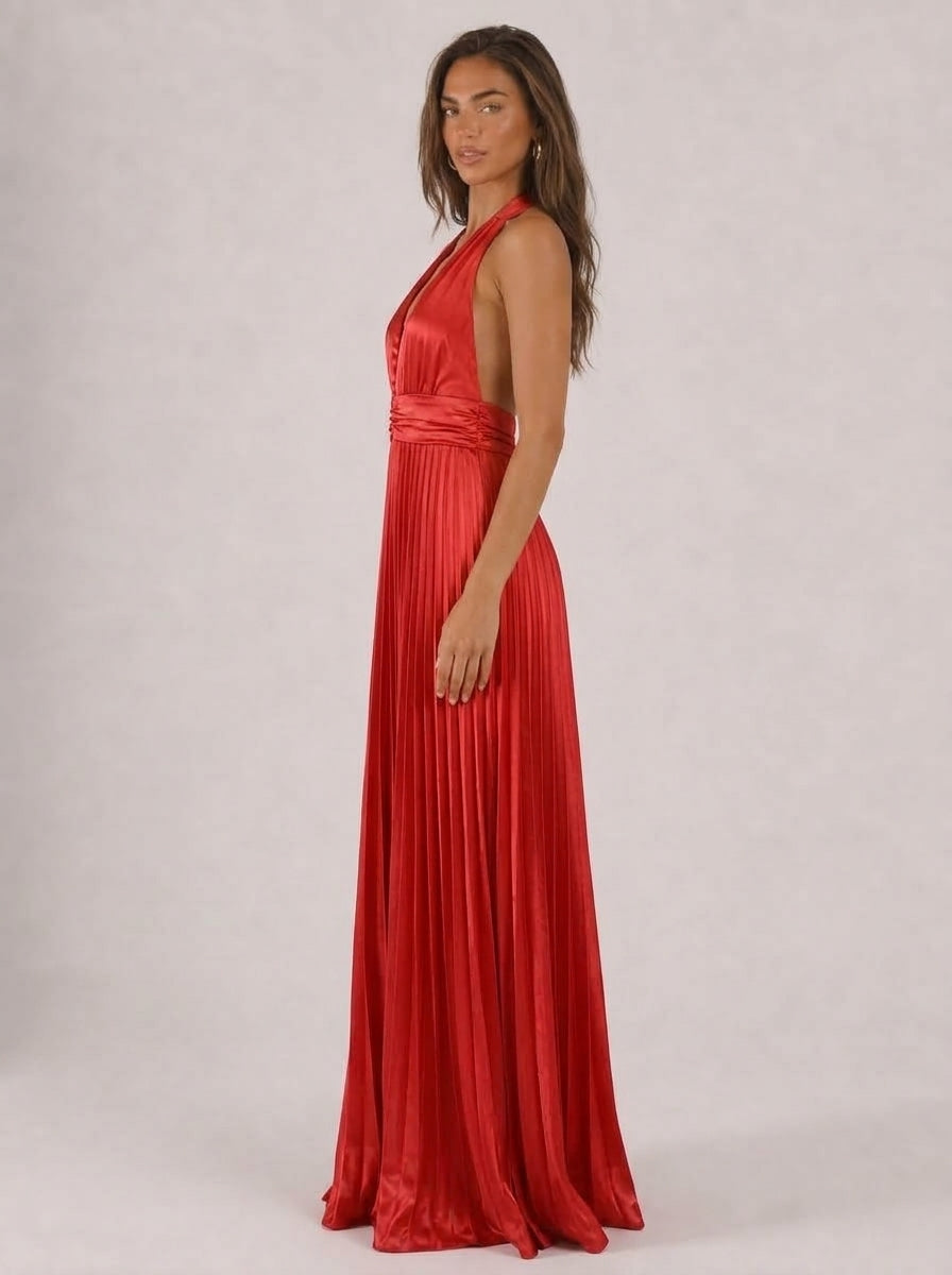 Zephrina Avenelle pleated satin maxi dress