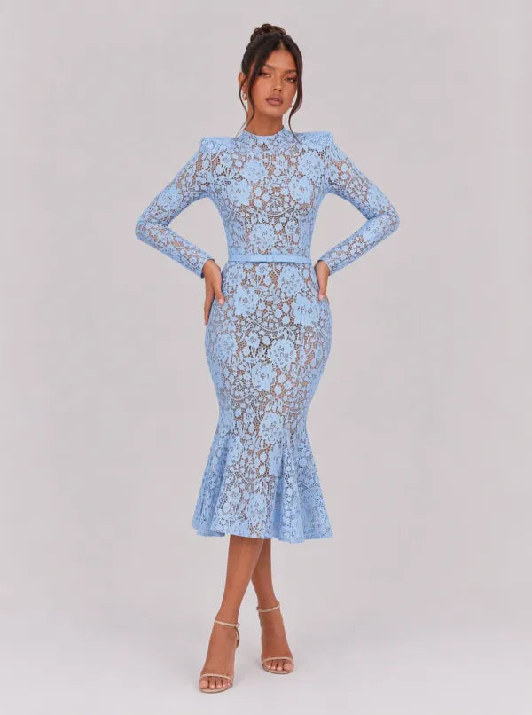 Zephrina Honoria floral lace midi dress in blue