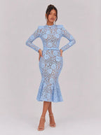 Zephrina Honoria floral lace midi dress in blue
