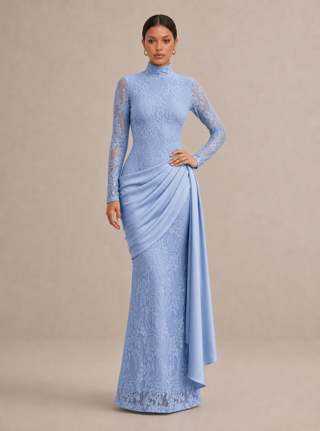 Zephrina Claudine lace drape maxi dress in pink