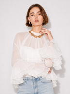 Zephrina Evelise sheer ruffle chiffon top in white