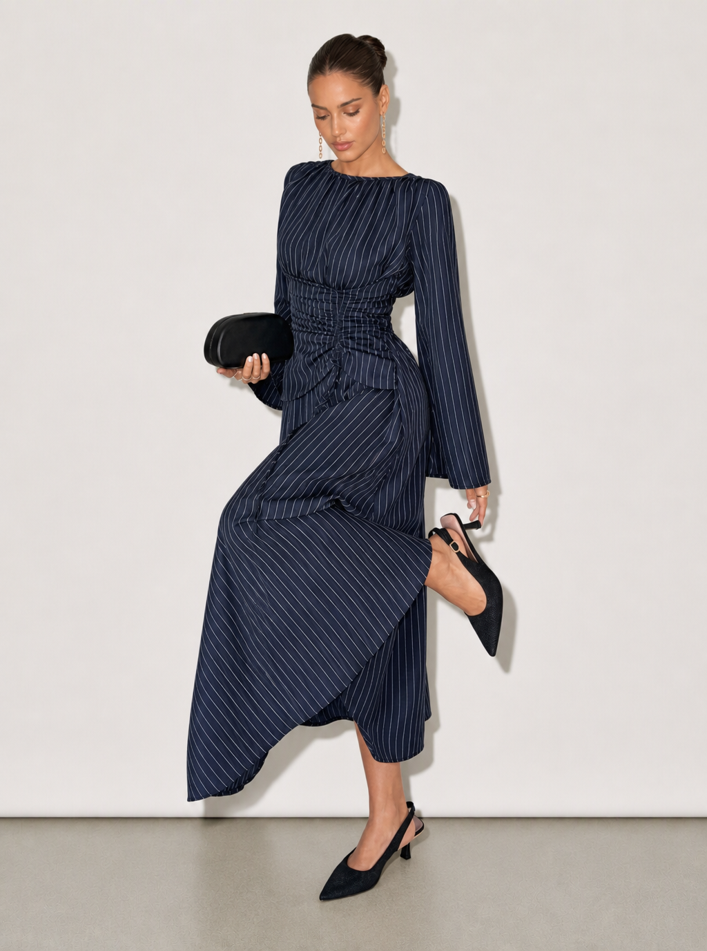 Zephrina Annora striped twist midi dress in navy