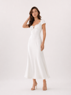 Satin-Midikleid mit Spitzenbesatz