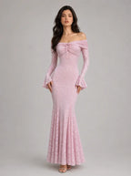 Zephrina Albertine off-shoulder lace maxi dress in pink