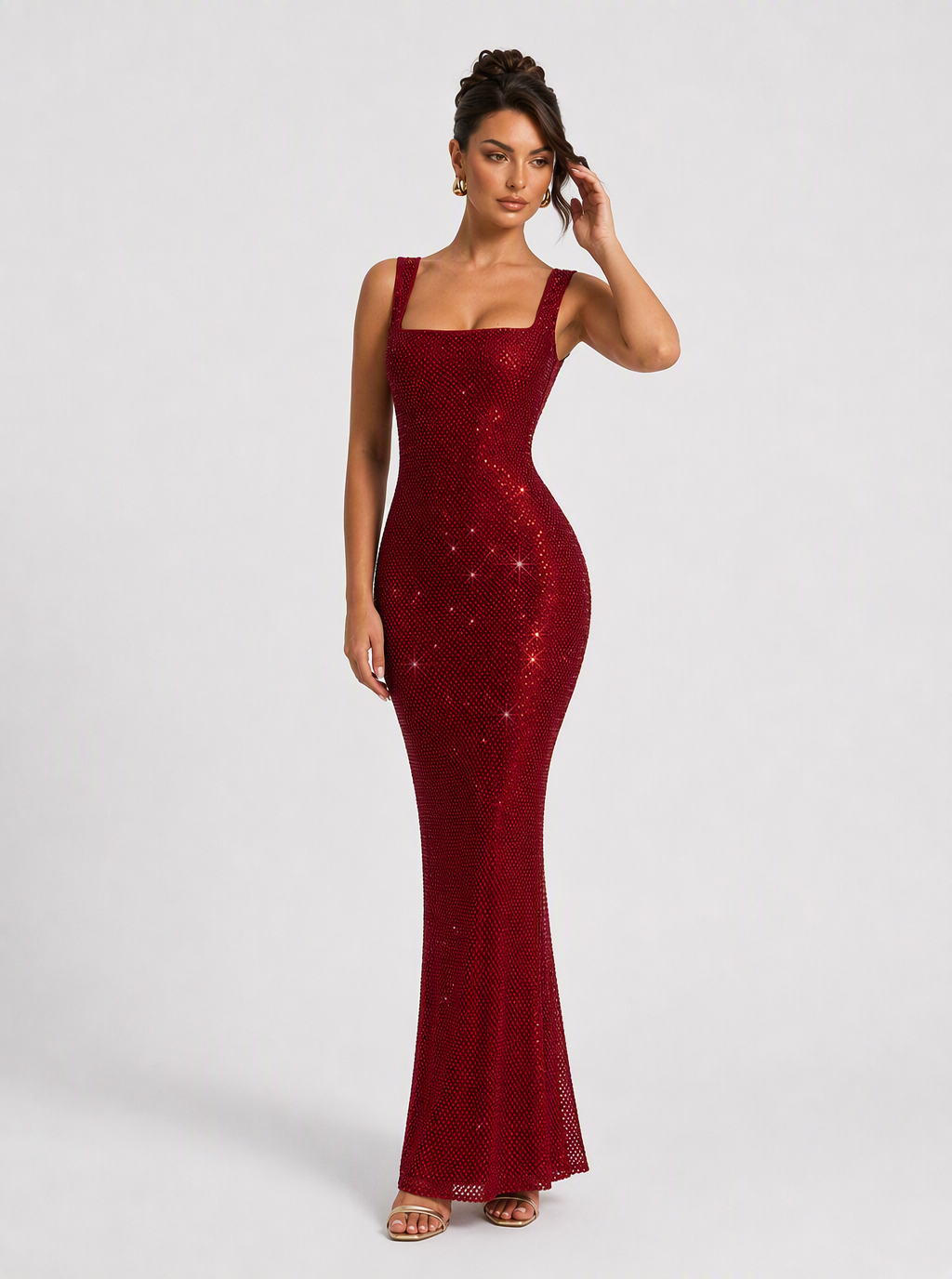 Zephrina Corvina sequin square-neck maxi dress in burgundy