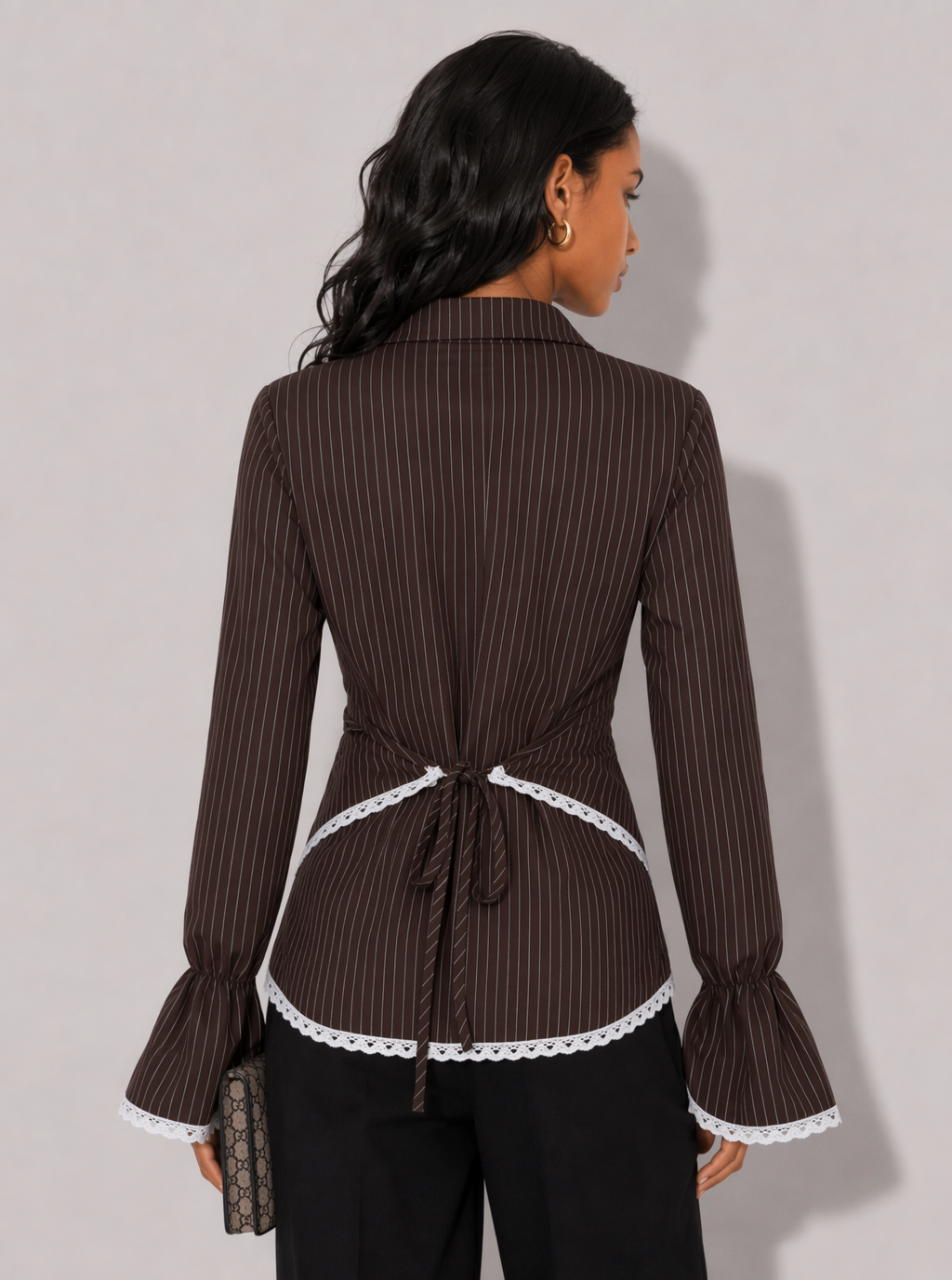 Zephrina Jessamine striped lace-trim blouse in coffee