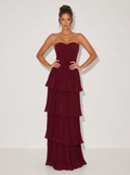 Zephrina Aveline pleated tiered maxi dress in burgundy