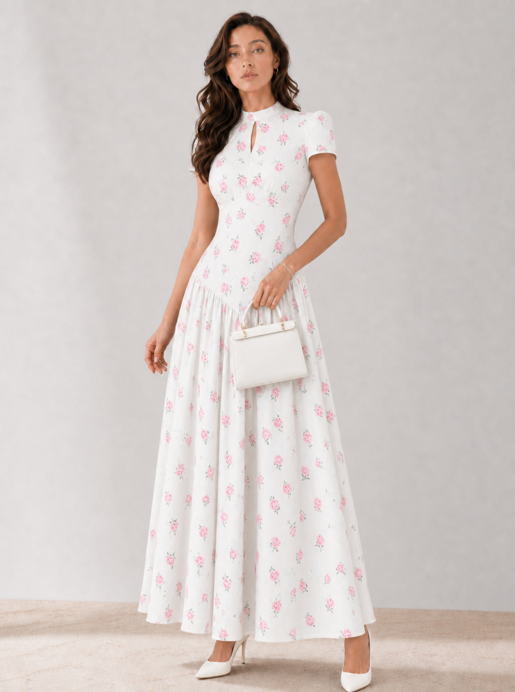 Zephrina floral drop-waist maxi dress with short sleeves