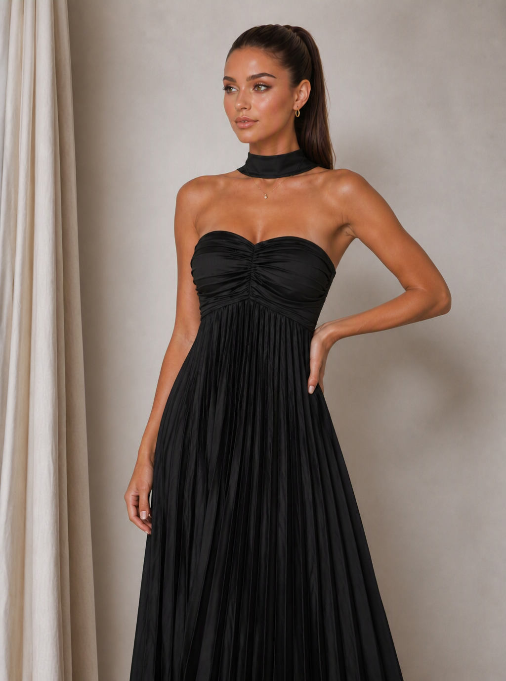 Zephrina Perrine pleated scarf maxi dress