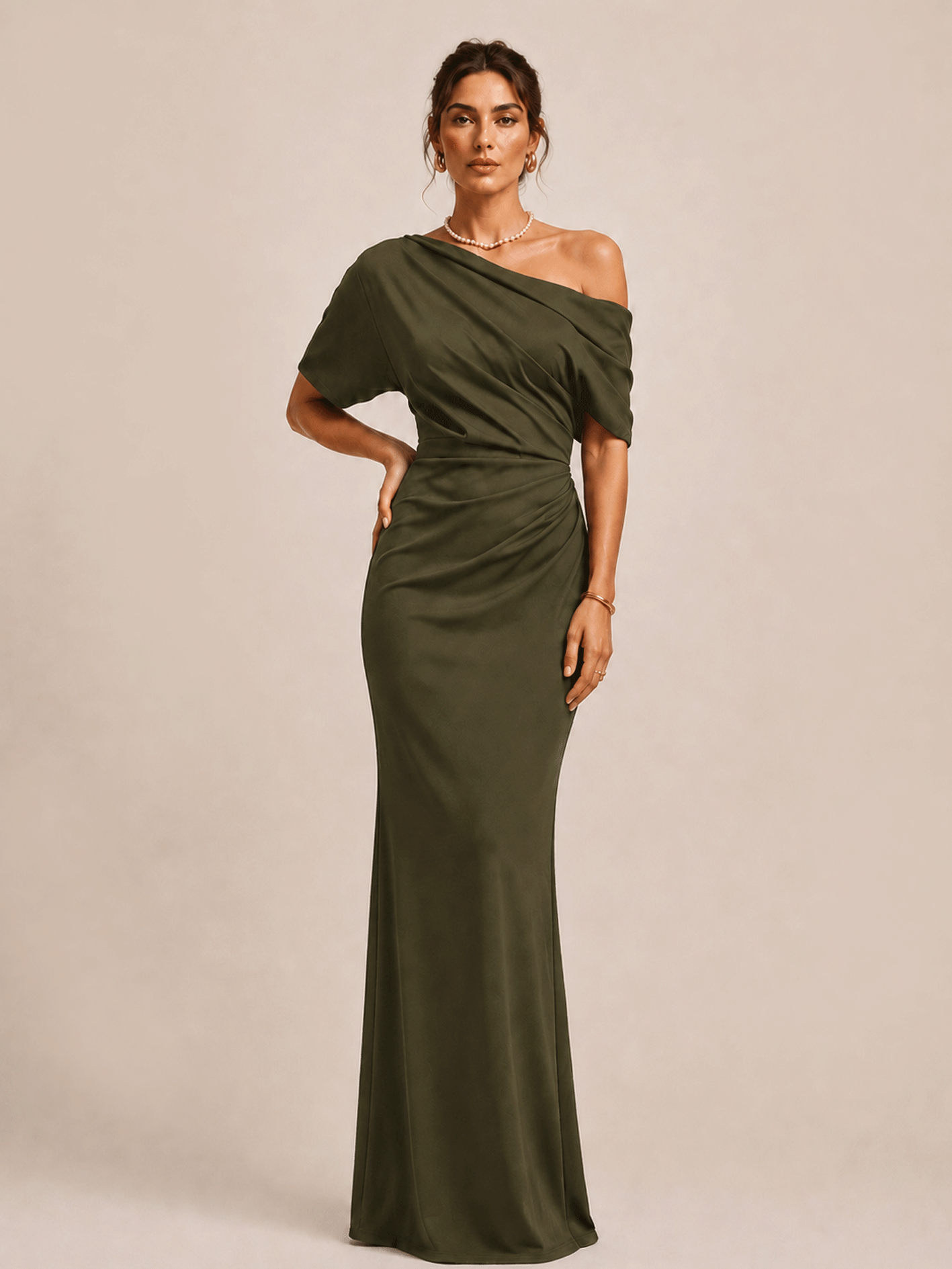 One Shoulder solid color Mermaid Maxi Dress