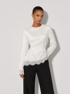 Zephrina Livia lace trim long sleeve top in white