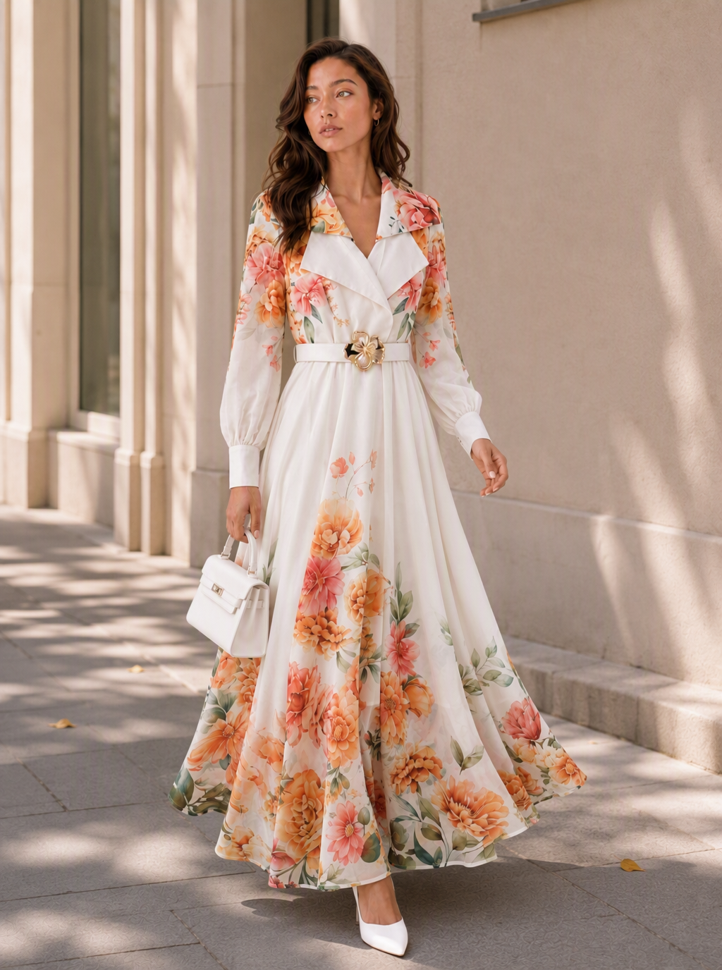 Zephrina Maura floral shirt maxi dress in white