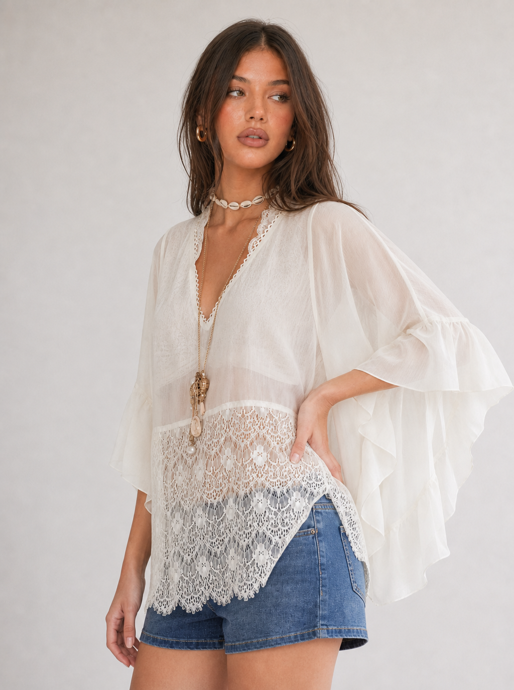 Zephrina Marielle lace chiffon top in white