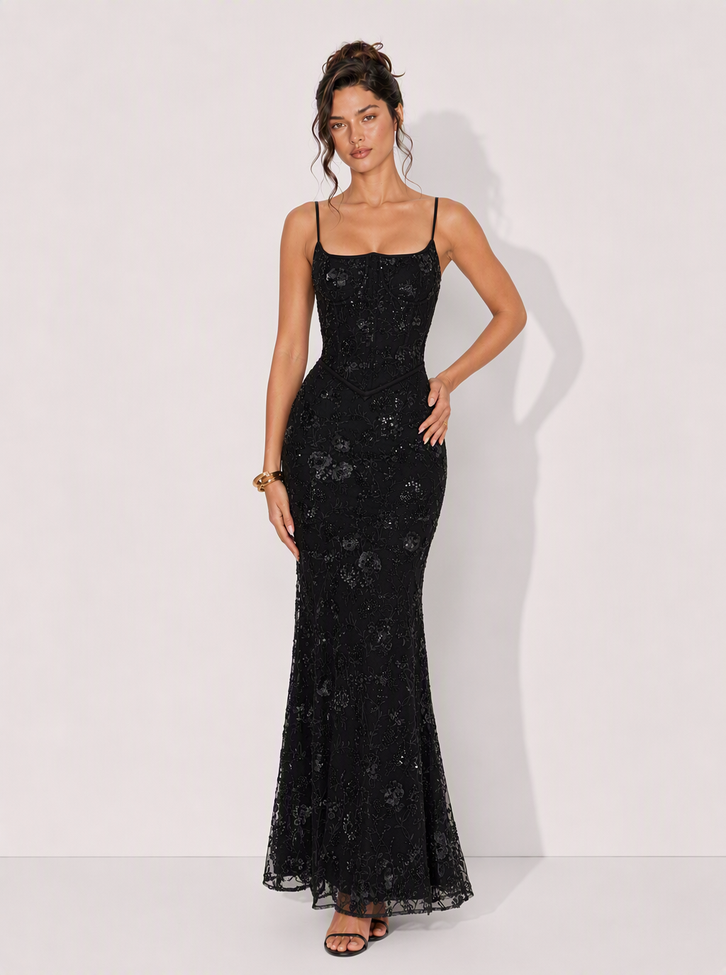 Zephrina Soraya jacquard mermaid maxi dress in coffee