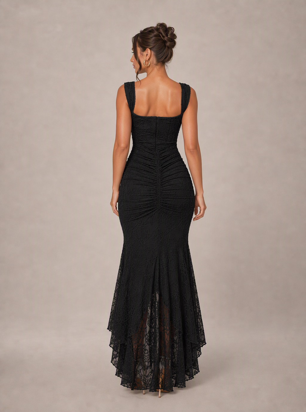 Zephrina Isabeau jacquard high-low maxi dress in black