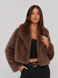 Zephrina Violetta cropped faux fur coat in coffee