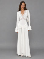 Zephrina lace-trim long-sleeve maxi dress with front drape