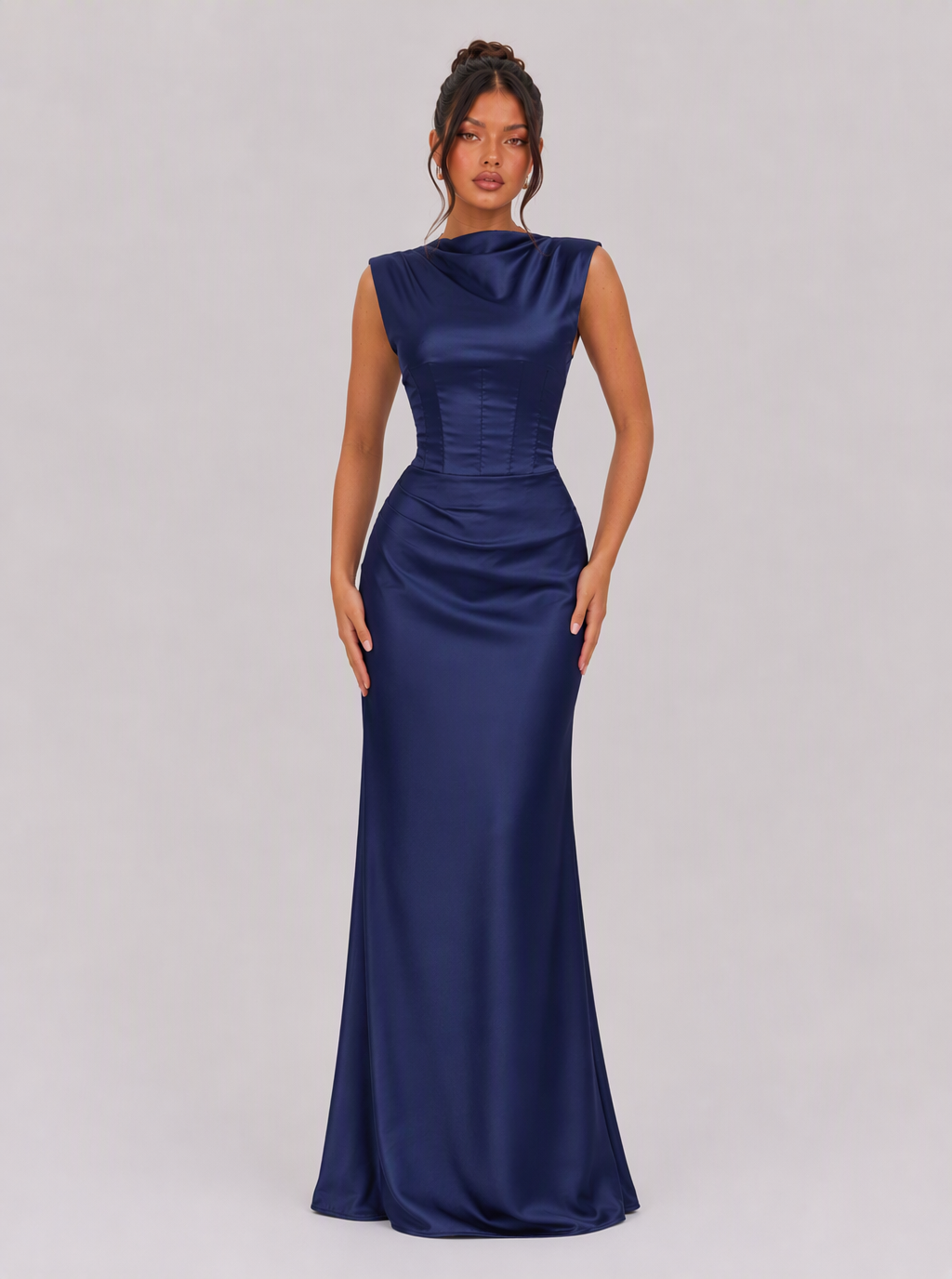 Zephrina Apolline high-neck satin maxi dress in burgundy