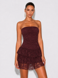 Zephrina Elara tiered lace mini dress in brown