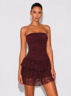 Zephrina Elara tiered lace mini dress in brown