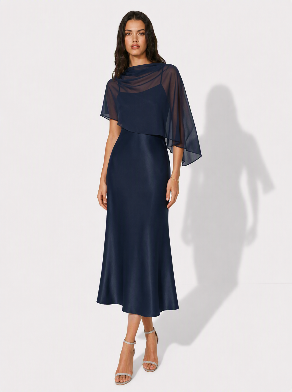 Zephrina Elaria cape overlay midi dress in blue