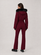 Zephrina Dagny hooded quilted one-piece ski suit in burgundy