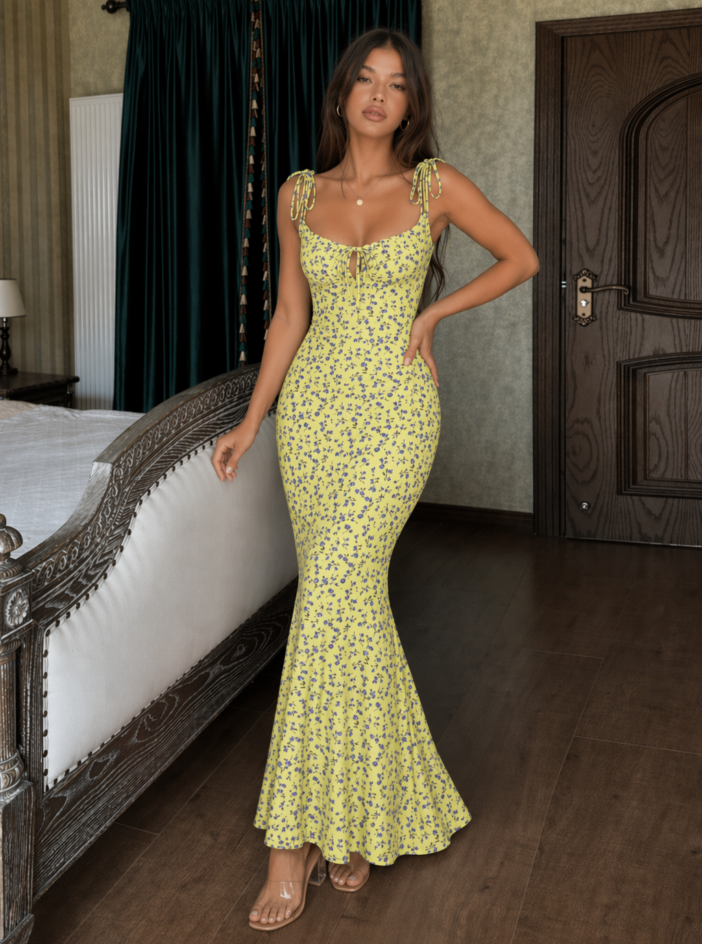 Clarissa Ditsy Floral Tie Strap Midi Dress