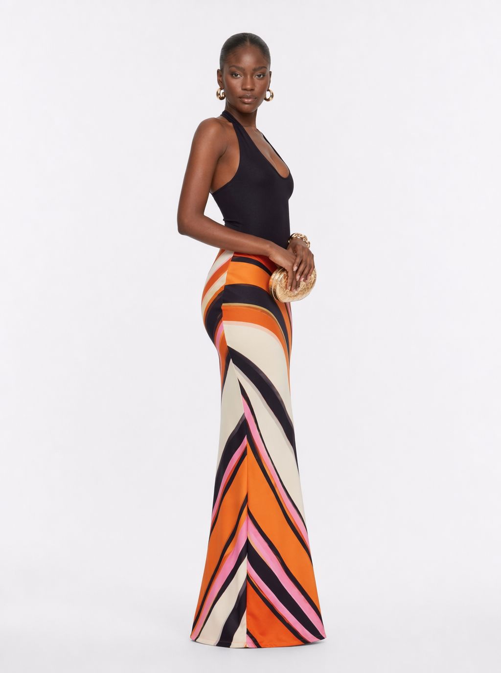 Zephrina Imogen geometric halter maxi dress in red