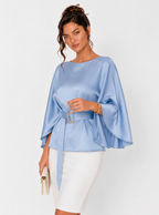 Zephrina Sabina cape sleeve satin blouse in blue