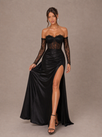 Zephrina Damaris lace-corset satin slit maxi dress