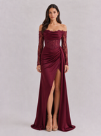 Zephrina Isadora off-shoulder corset lace maxi dress in black