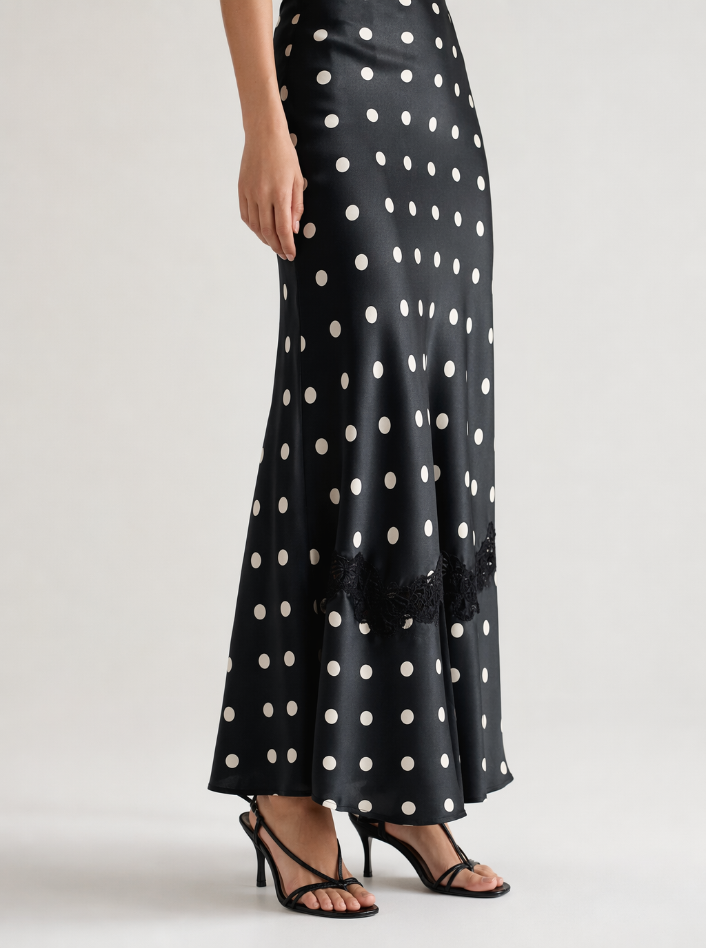 Zephrina polka dot lace-trim maxi dress with cap sleeves