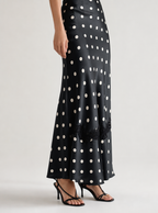 Zephrina polka dot lace-trim maxi dress with cap sleeves