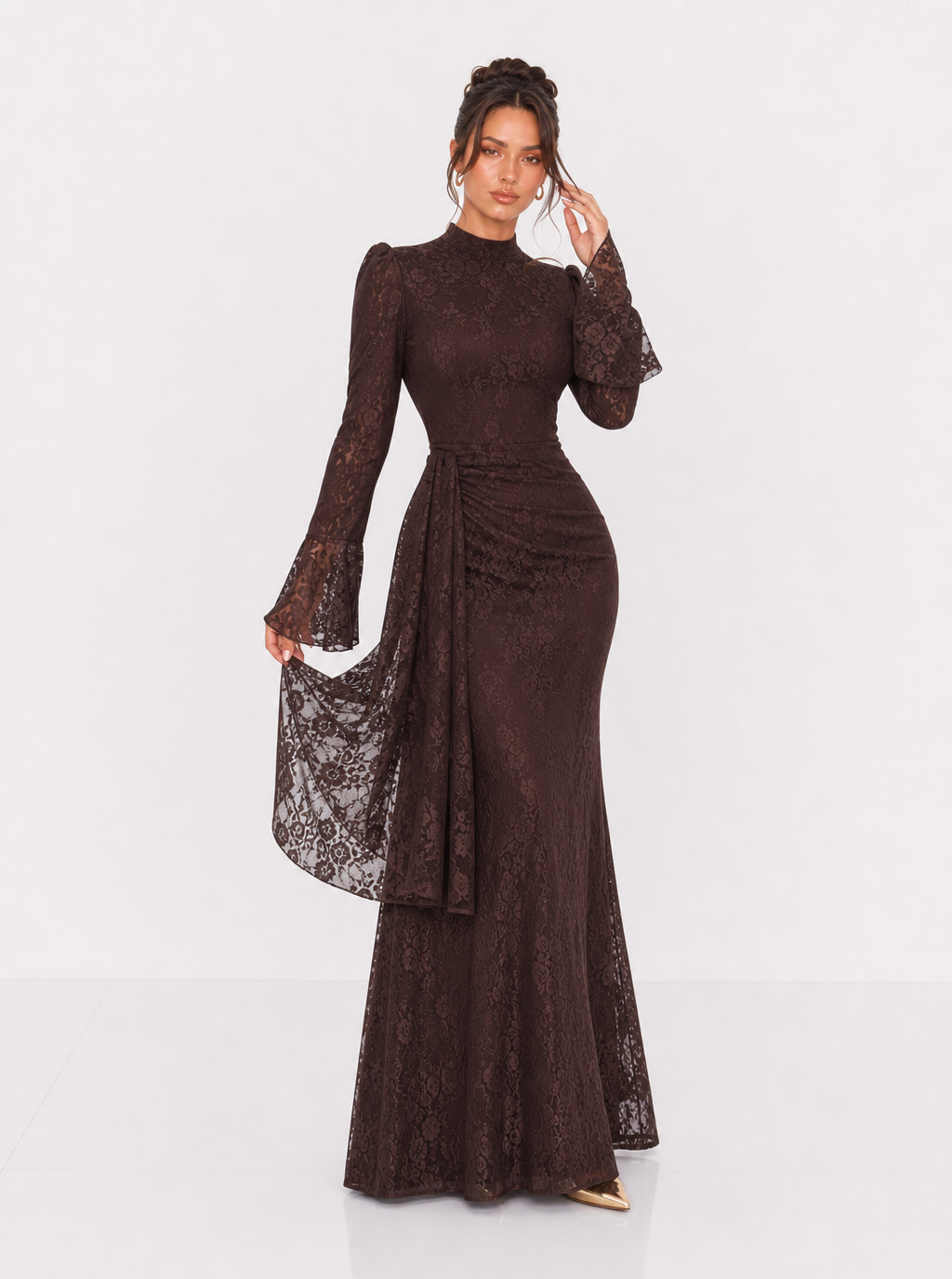 Zephrina Ottilie lace flare sleeve maxi dress