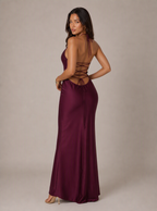 Zephrina Evelora lace-up satin maxi dress