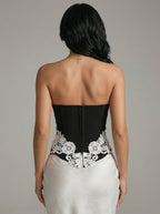 Zephrina Isolde lace applique corset bra in black and white