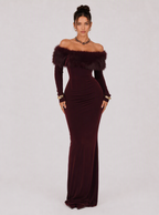 Zephrina Noralise feather-trim knit maxi dress