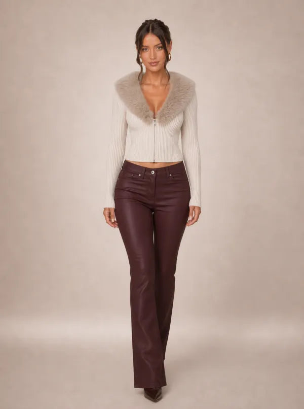 Zephrina Annalise faux-fur collar cardigan in apricot