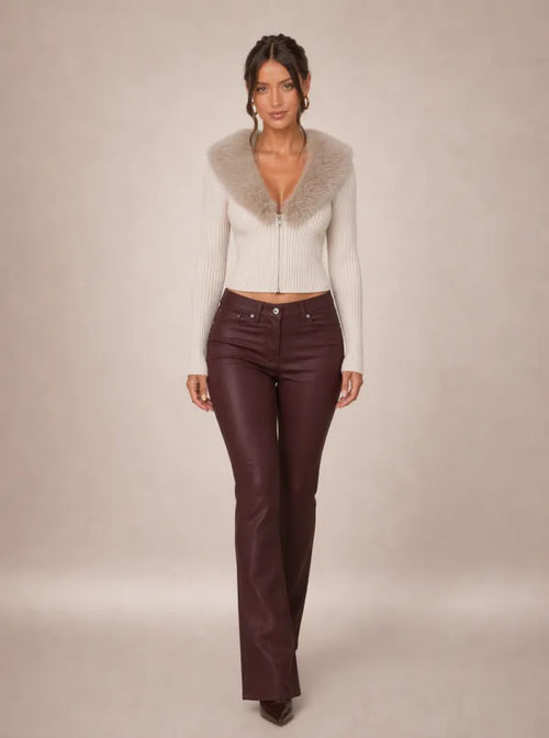 Zephrina Annalise faux-fur collar cardigan in apricot