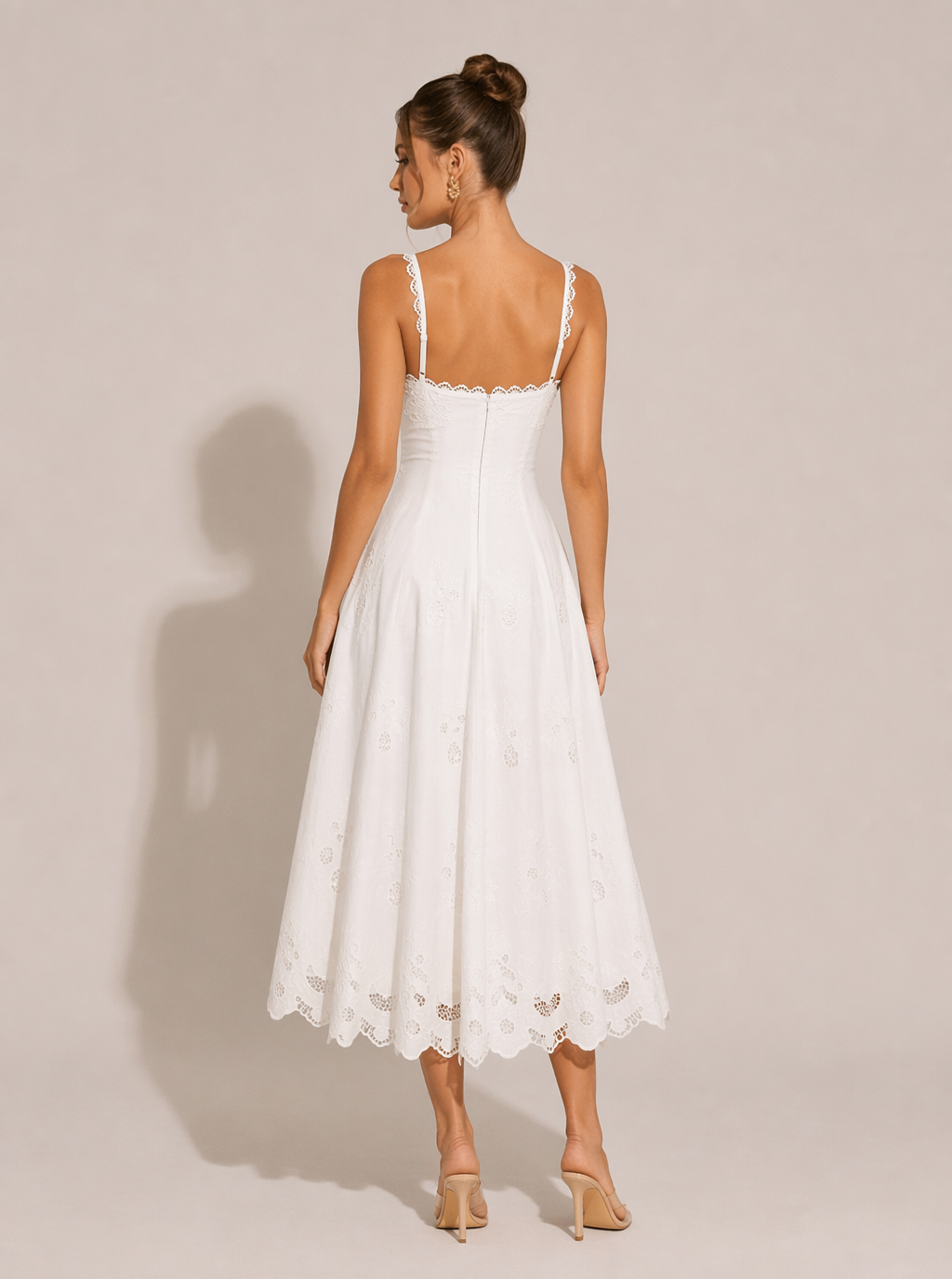 Zephrina Isadora eyelet lace-trim midi dress in white